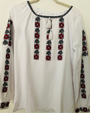 Load image into Gallery viewer, Blouse Embroidered Womens  red,black on white  # 297
