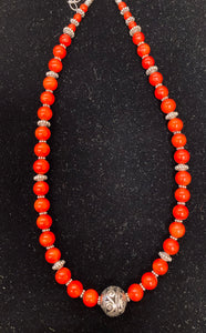 Nina Lapchyk 17” red round beads with center filligree bead   #13
