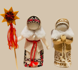 2 1/2” tall Pair of Caroling Motanka Dolls with Star from Bakhmut Creative Workshop