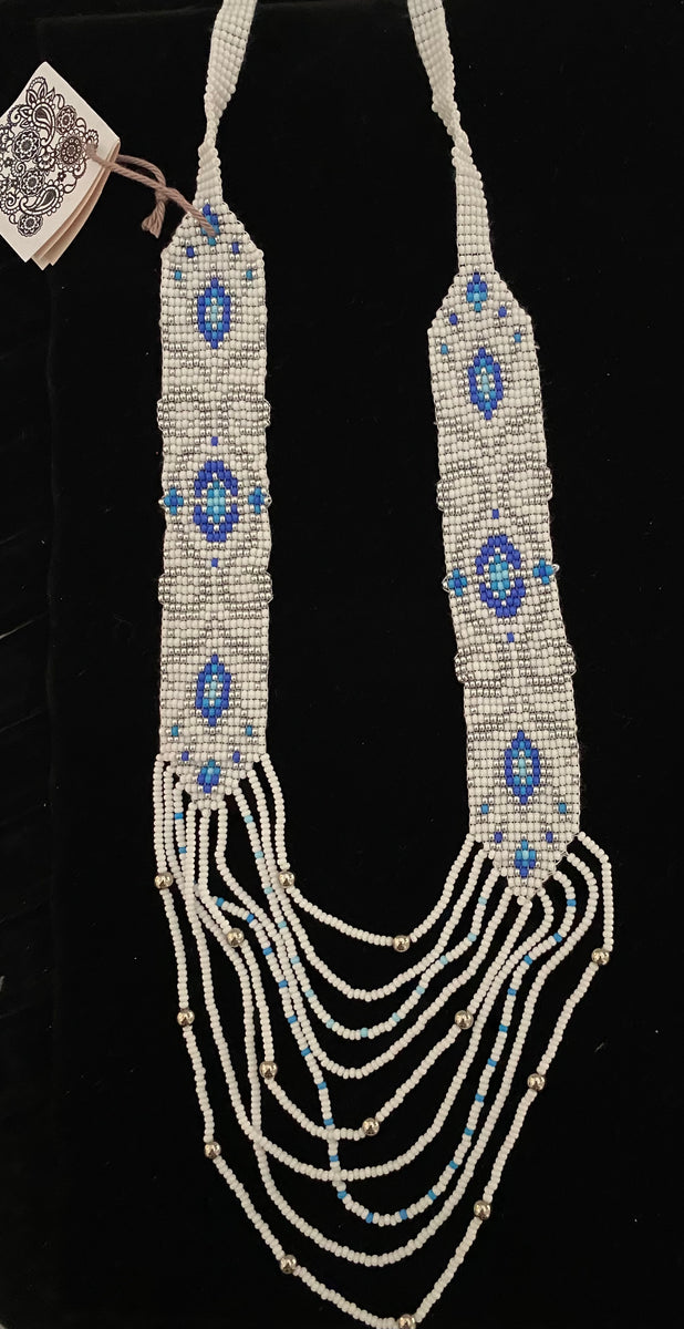 Bakhmut unique 23” Gerdan white single strand with turquoise, gold bea ...