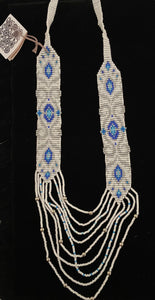 Bakhmut unique 23” Gerdan white single strand with turquoise, gold beads into multiple strands.