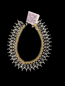 Bakhmut 1 1/2”wide Gerdan collar of black,gold and white seed beads