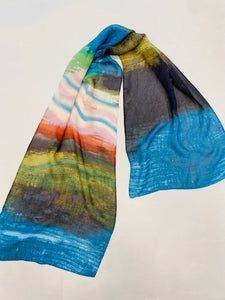 Nina Lapchyk  Multicolor landscape silk oblong  54" x 12"
