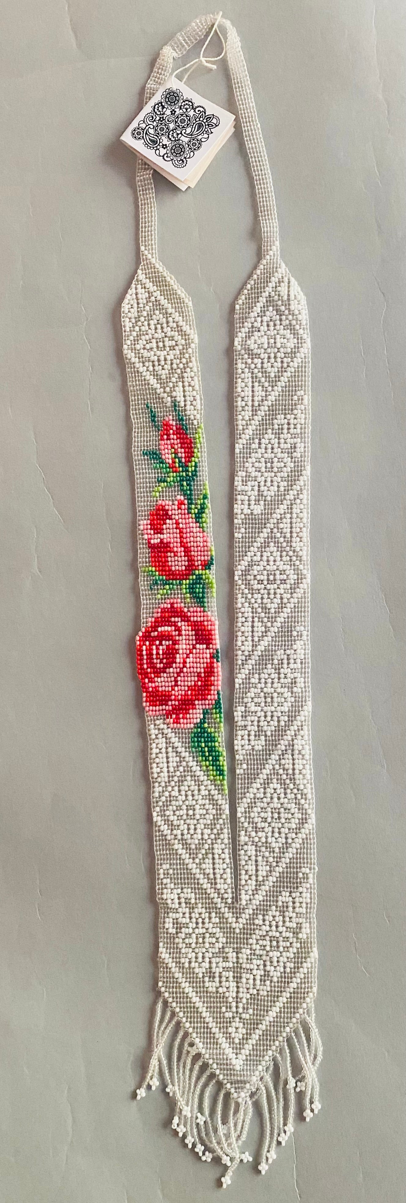 Bakhmut long  23” Gerdan with clear and white beads and beautiful roses