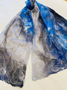 Nina Lapchyk Gray with Blue  Nona Felt/Silk  Scarf  #379
