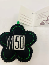 Load image into Gallery viewer, “YM50” embroidered double sided hanging flower ornament exclusively designed and made for The Ukrainian Museum honoring the 50th Anniversary. Made in Ukraine by “Kozhna Zmozhe”and 100% of the sales go directly to The Ukrainian Museum.

