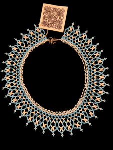 Bakhmut 1  1/4 " wide Gerdan collar of white and turquoise beads