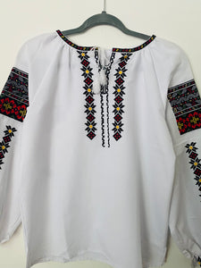 Womens Embroidered white blouse with stars & multicolor on sleeves   # 99