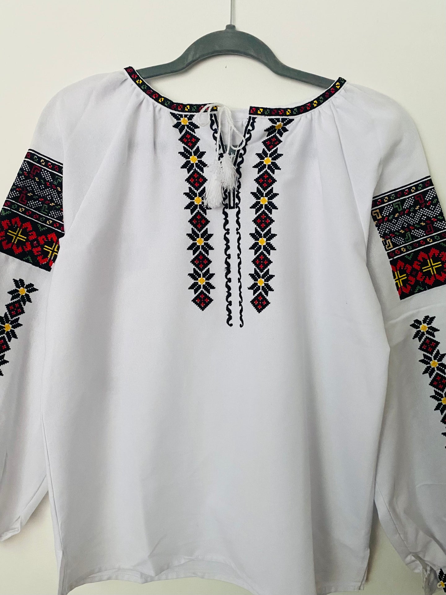 Womens Embroidered white blouse with stars & multicolor on sleeves   # 99