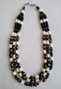 New! Tania Snihur triple strand black & ivory necklace of carved bone beads   #2