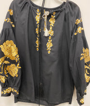 Load image into Gallery viewer, Blouse Embroidered Womens  Black with gold flowers   #257
