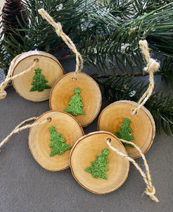 Snowflakes, Bows, or Tree Sets of 5 on Birch Wood Ornaments