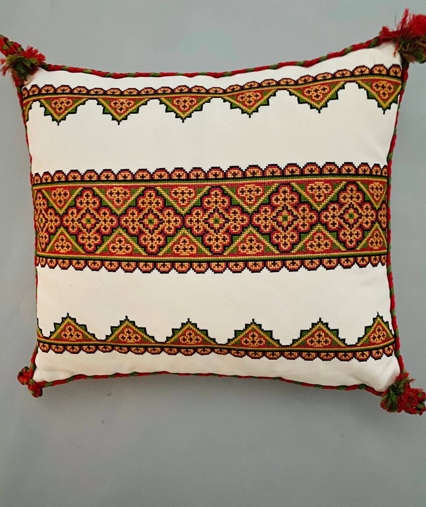 Embroidered Multicolor Medallion Vintage Pillow  17
