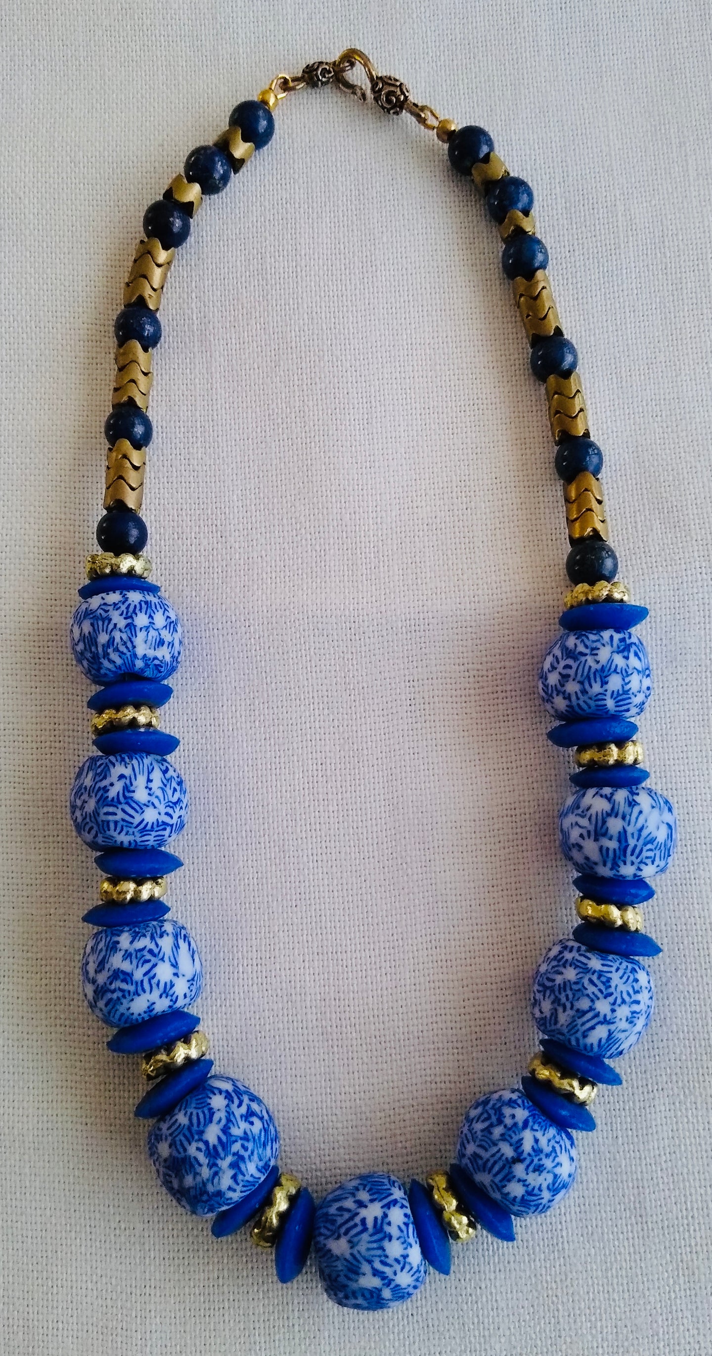New ! Tania Snihur blue,white recycled fused glass bead necklace necklace #6