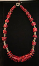 Load image into Gallery viewer, Tamara Farion red resin discs &amp; antique silver spacers necklace  # N 118
