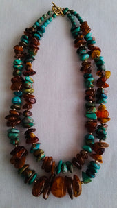 New ! Tania Snihur double strand turquoise & Baltic amber necklace  # 12