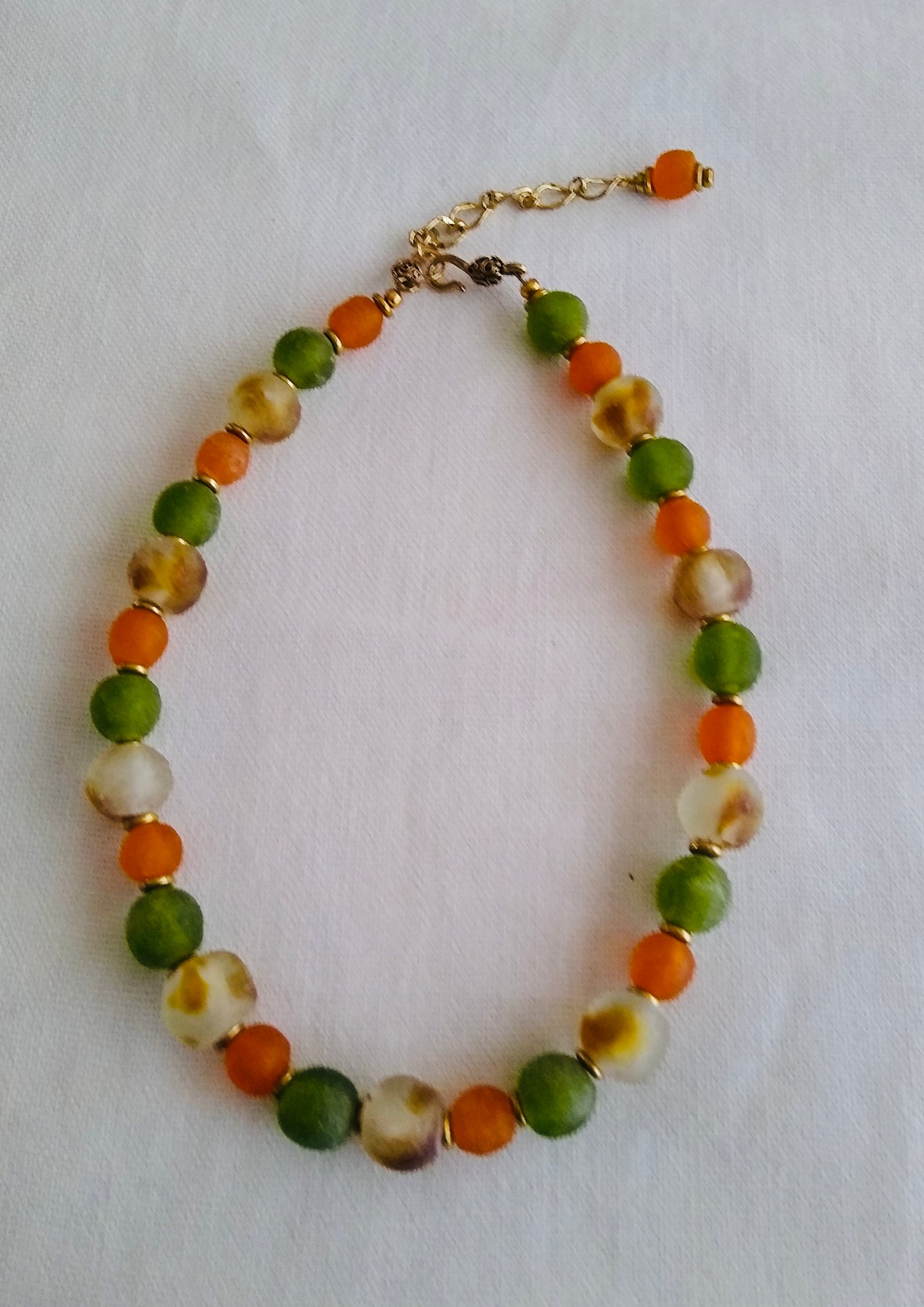 New! Tania Snihur single strand African recylced  orange, green bead necklace   #1
