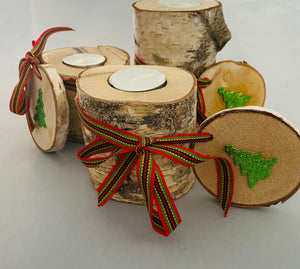 Birch Candle Holder with ornament( tea light included)