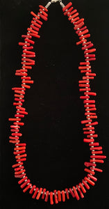 Nina Lapchyk  24" red coral branch w/silver spacers necklace  #96