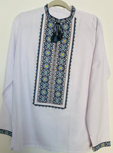 Men's Embroidered Shirt ,shades of blue & yellow    # 915