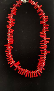 Nina Lapchyk  20" red coral branch w/silver spacers necklace  #96
