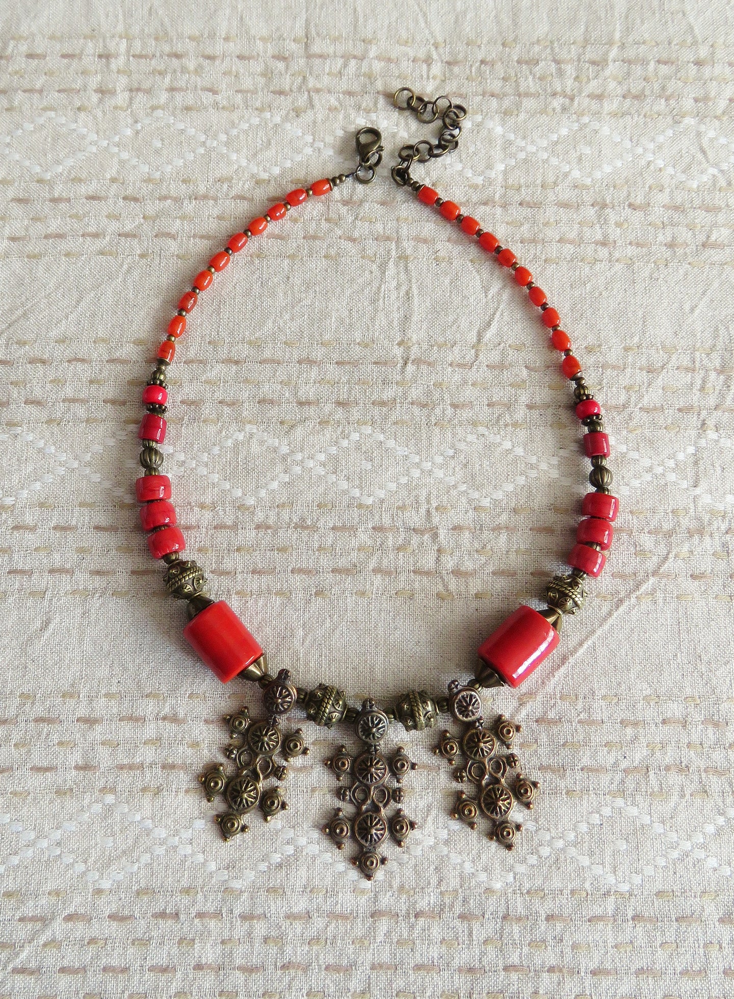 Olena Labunka single strand glass beads,traditional Hutsul crosses, 
