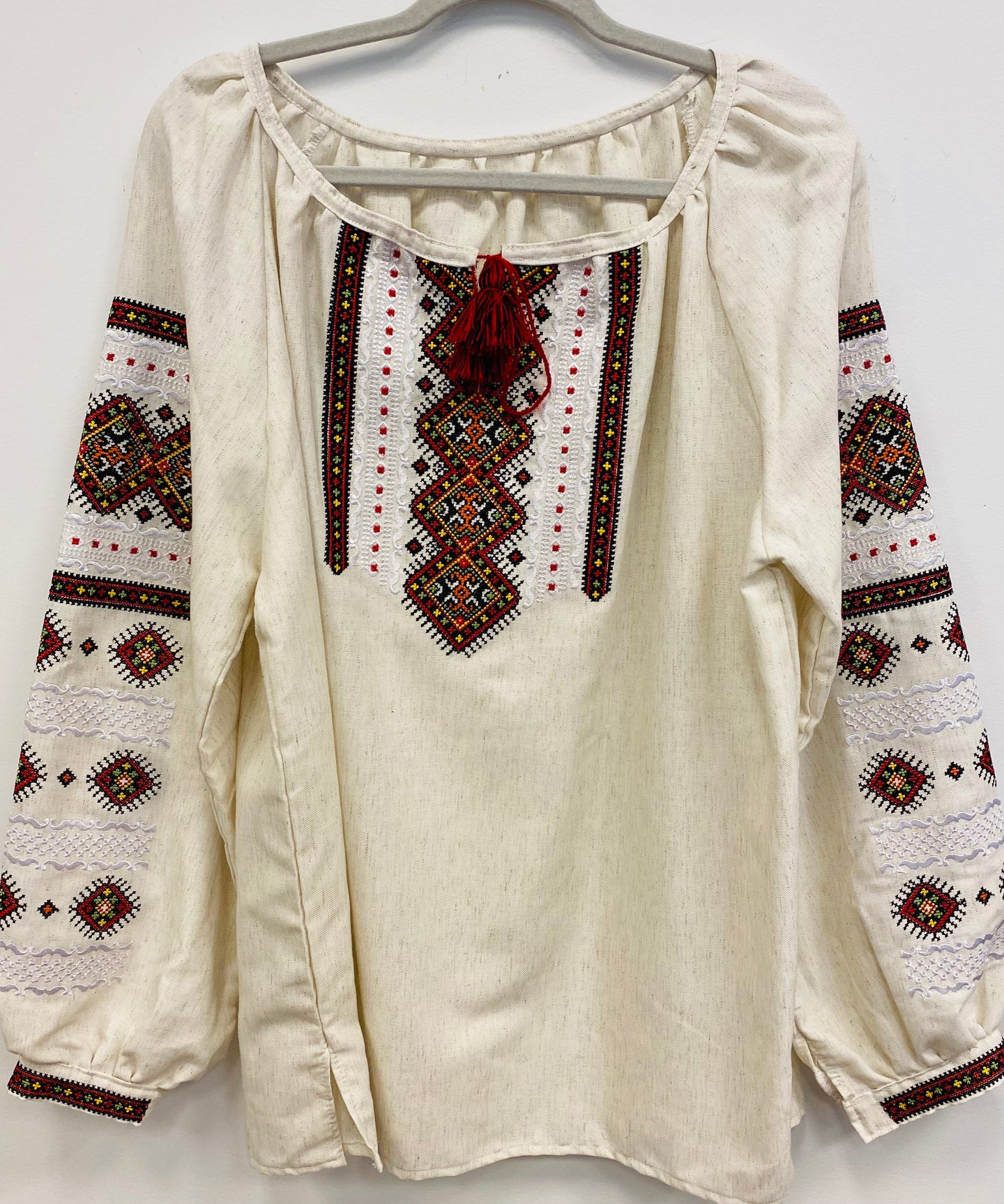 Blouse Embroidered Womens Natural linen with multicolor embroidery #297