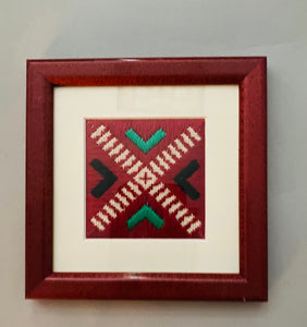 Framed embroidered flat stitch design   5" x 5"