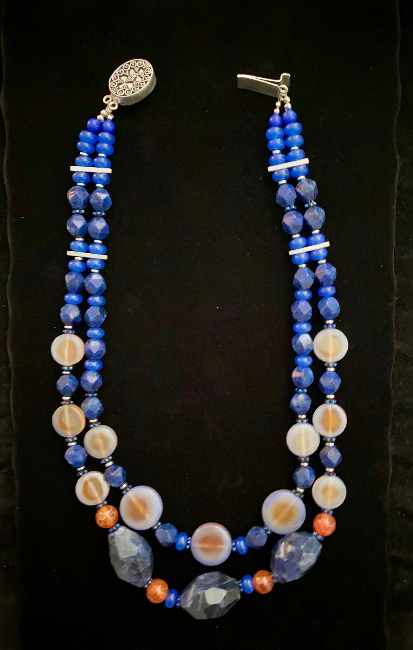 Yara Litosch  double strand large & small lapis bead necklace  #67
