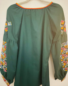Blouse Embroidered Womens Multicolor on green #289