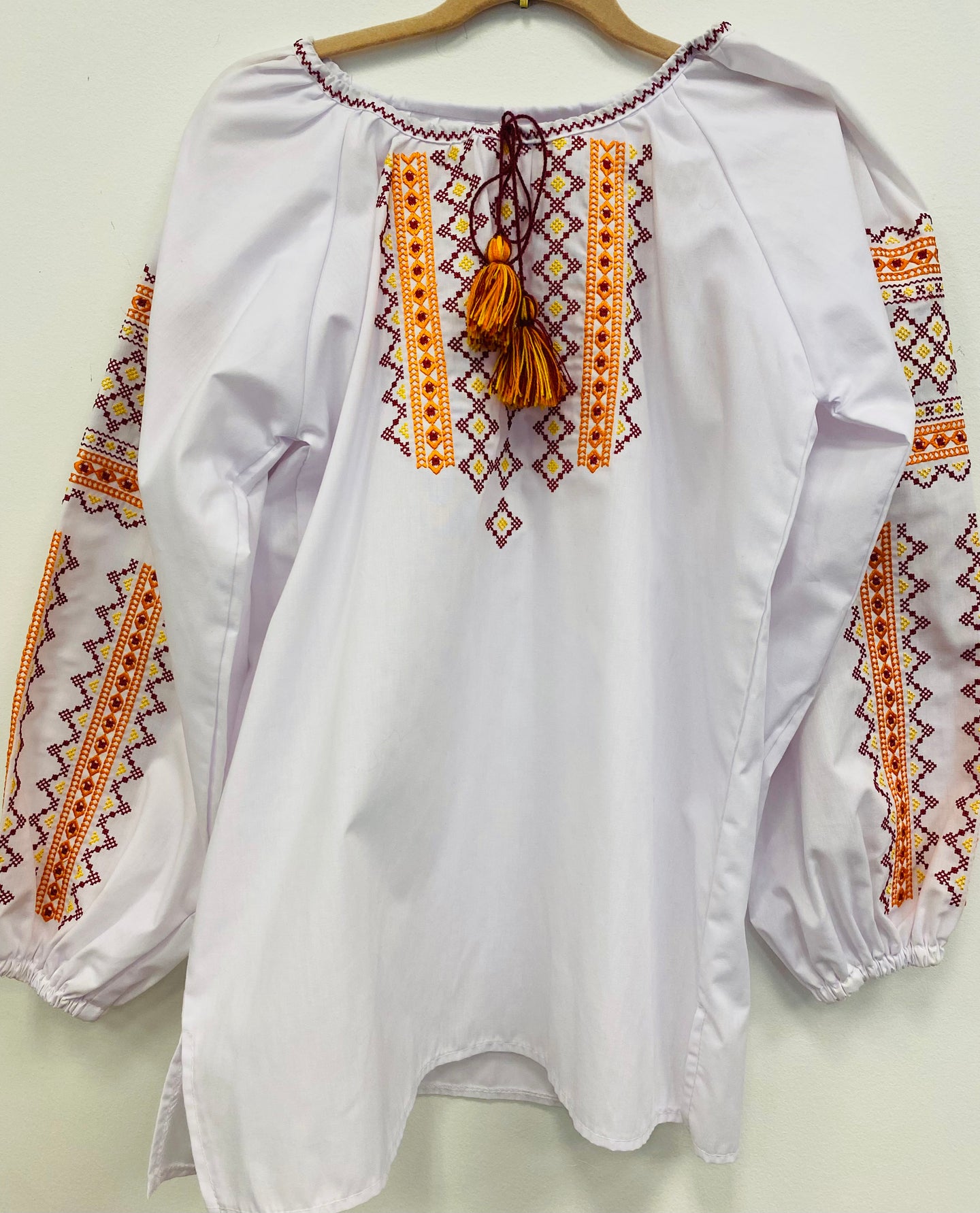 Girls Embroidered white blouse with wine, orange ,yellow# 105