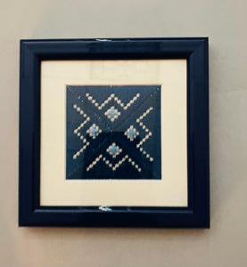 Framed embroidered flat stitch design   5" x 5"