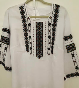 Blouse Embroidered Womens  wine, red ,black on white  # 297