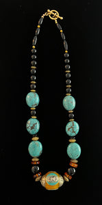 Yara Litosch 21" Tibetan resin amber with metal work necklace #54