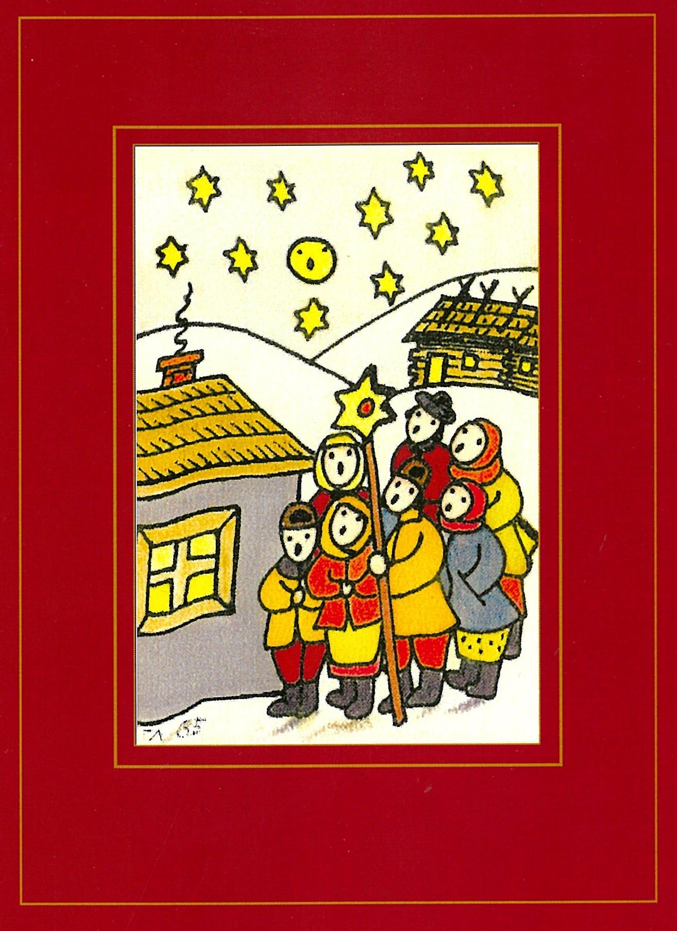 Carolers   Christ is Born ! (red)  Card set of 10