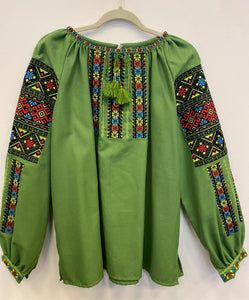 Blouse Embroidered Womens Multicolor on green #280