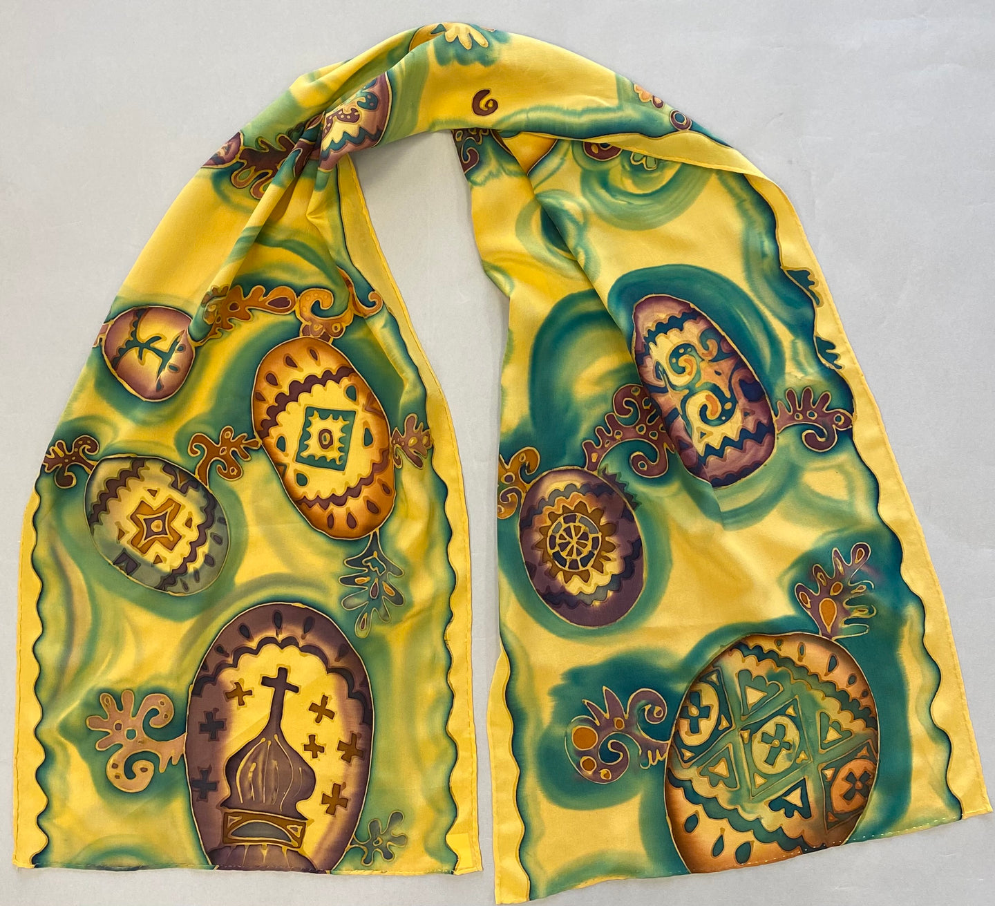 Nina Lapchyk  mustard silk oblong scarf #150
