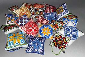 Embroidered mini pillow ornaments  2”x 2” square   $12.00