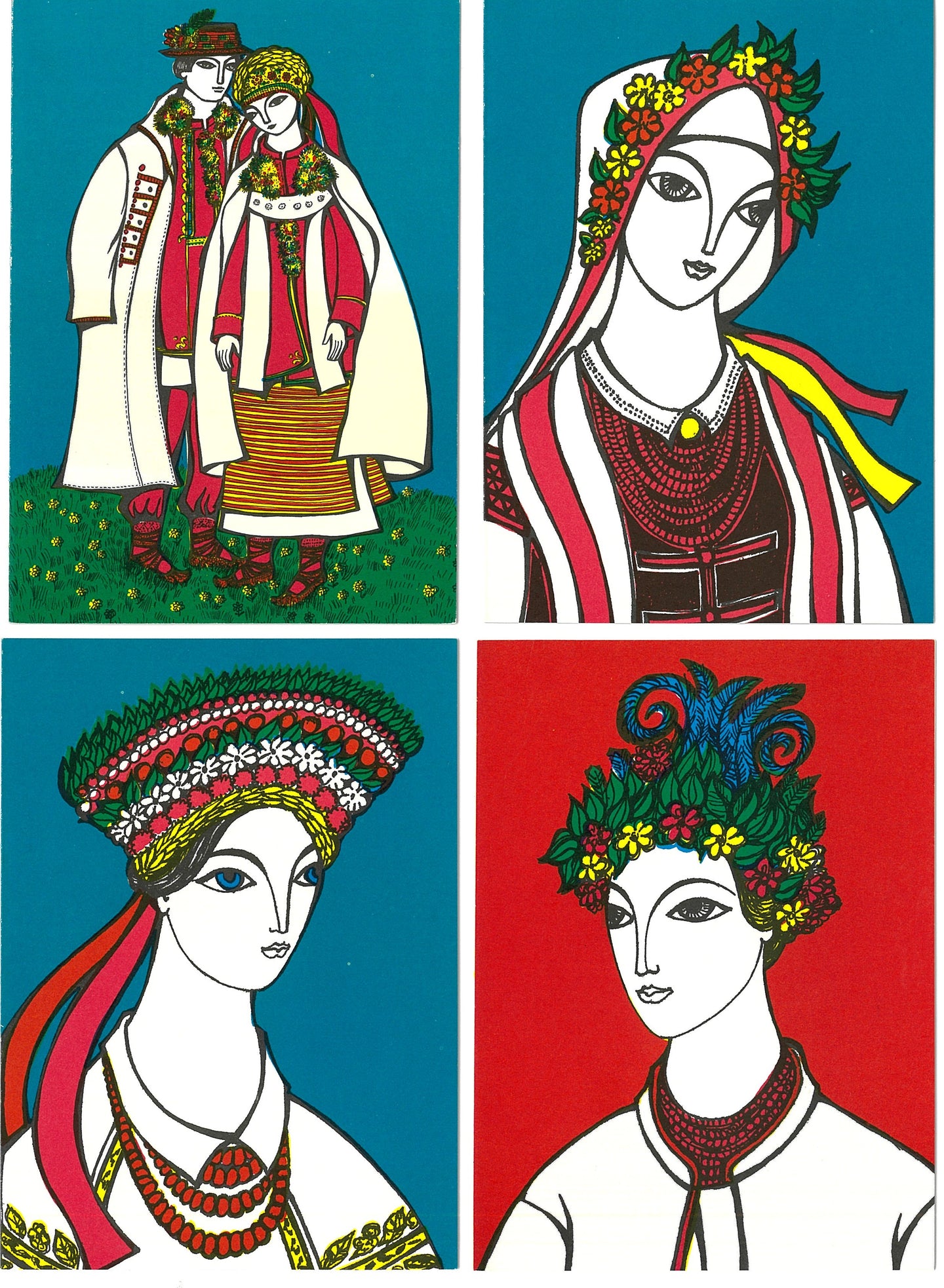 Slava Gerulak Ukrainian Folk Wedding costumes set of 8 vintage cards