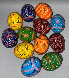 Wooden geometric painted small  Pysanky assorted colors