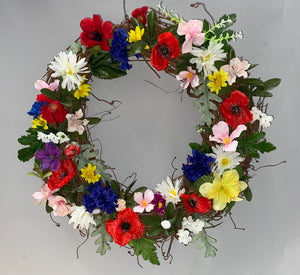 Medium multicolor floral wreath  10" diameter