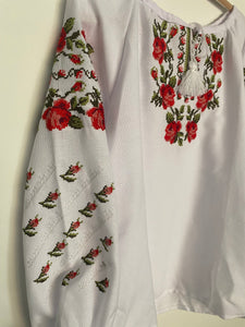 Girls Embroidered white blouse with pink, red roses  # 65