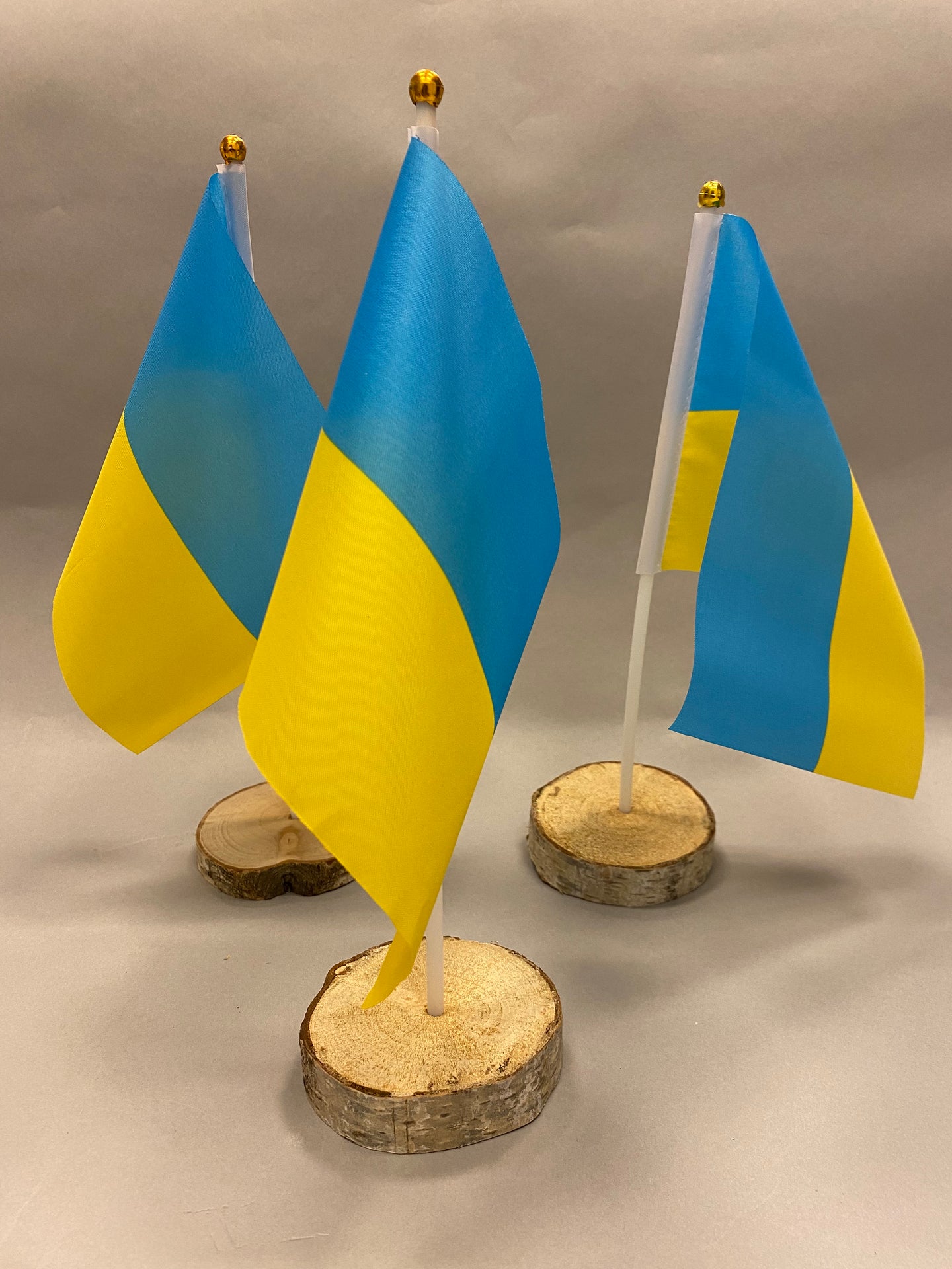Ukrainian Flag Blue and Yellow on round natural birch base