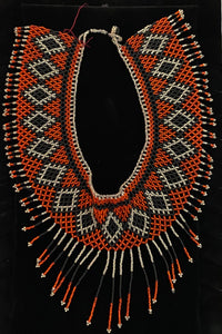 Orange, black, silver Gerdan with fringe bead collar  style#11