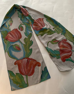 Nina Lapchyk  slate silk oblong scarf w/maky  60" x 10"