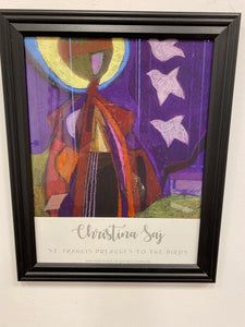 Christina Saj print  St Francis Preaches to the Birds framed in black wood